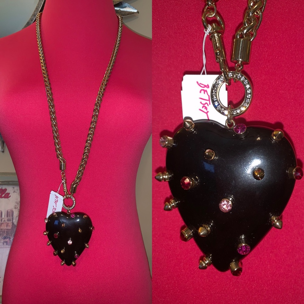 Betsey Johnson Huge Spike Black Heart Necklace